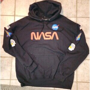 NASA Hoodie Mens Black Long Sleeve Sweatshirt Bowery Supply Co Graphic Small L